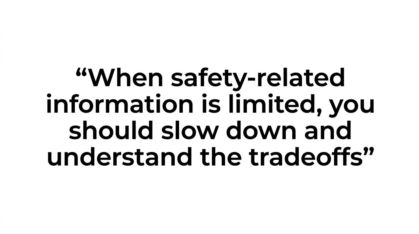 Highlighted quote emphasizing that limited safety information should make readers slow down and avoid treating dosage claims as proof of safe use.