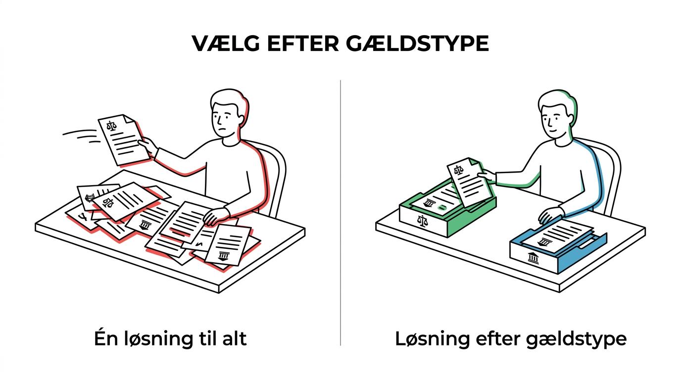 Side-by-side oversigt over eftergivelse af offentlig gæld og gældssanering af privat gæld.