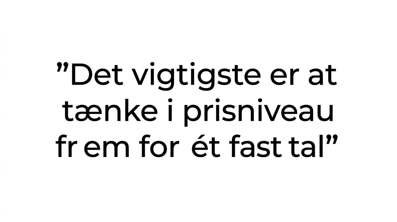 Fremhævet citat med budskabet om at vurdere prisniveau frem for at lede efter ét fast beløb.