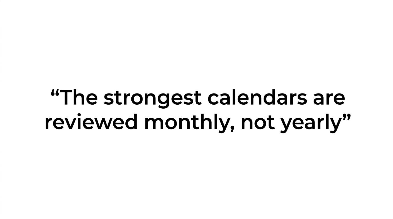Highlighted quote stating that the strongest filing calendars are reviewed monthly, not yearly.