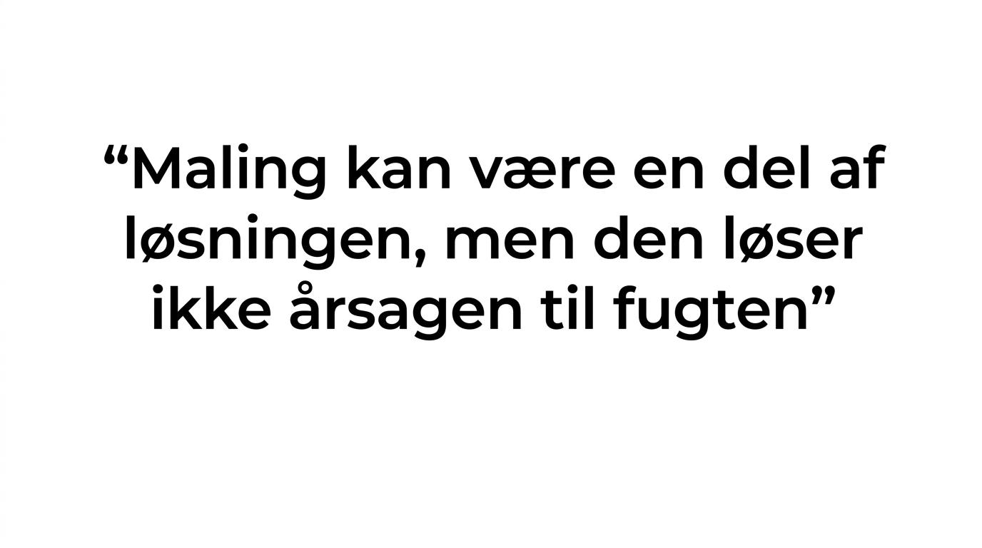Fremhævet citat om at overfladebehandling ikke kan stå alene, hvis luftskiftet ikke fungerer.