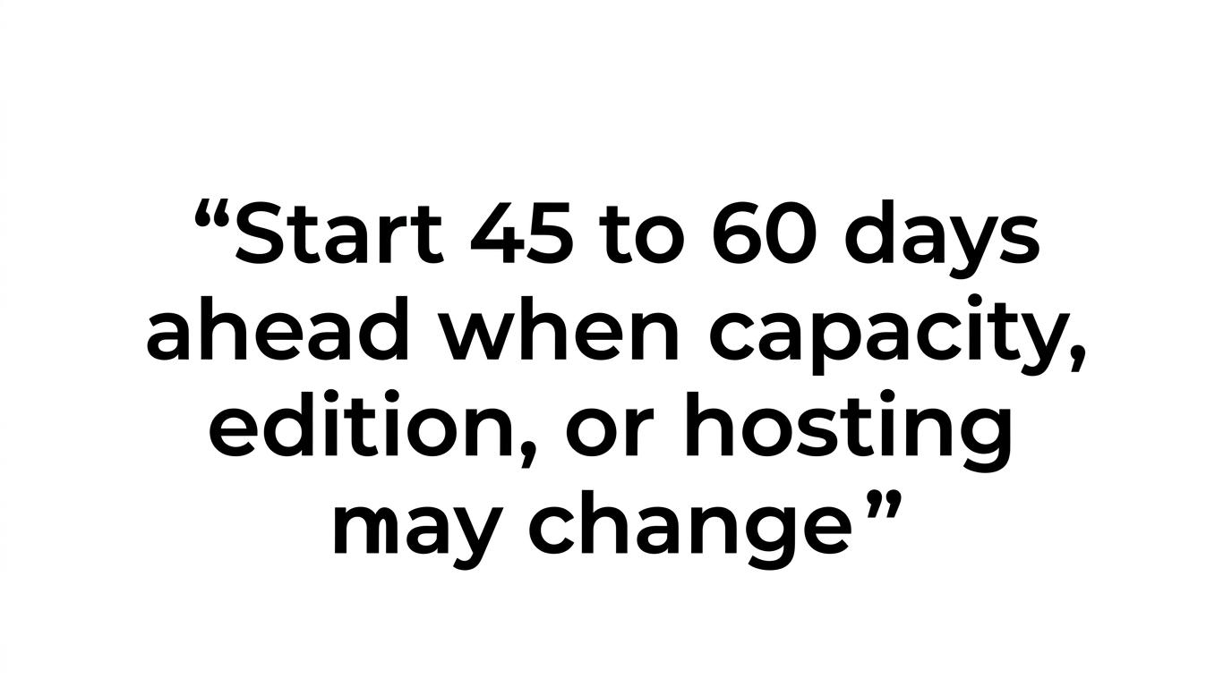 Highlighted quote stating that 3CX renewals should start 45 to 60 days early when capacity, edition, or hosting may change.