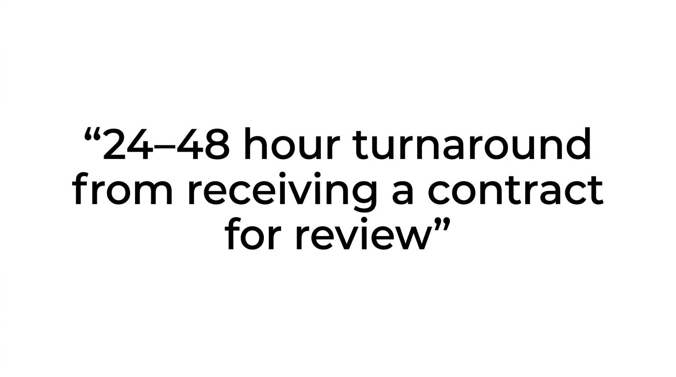 A highlighted quote stating CS Conveyancing Services aims for a 24–48 hour contract review turnaround.