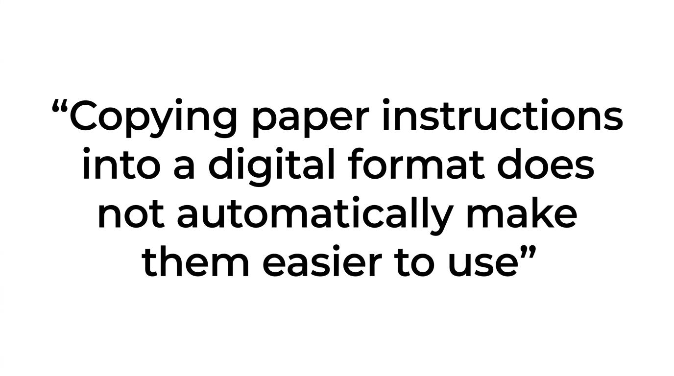 Highlighted quote stating that copying paper instructions into a digital format does not automatically make them easier to use.